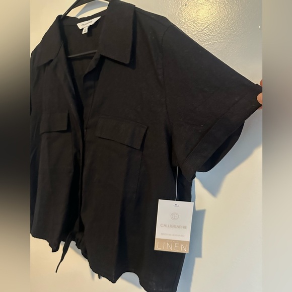 Elegant Black Linen Blouse by Caligraphe - Picture 5 of 8